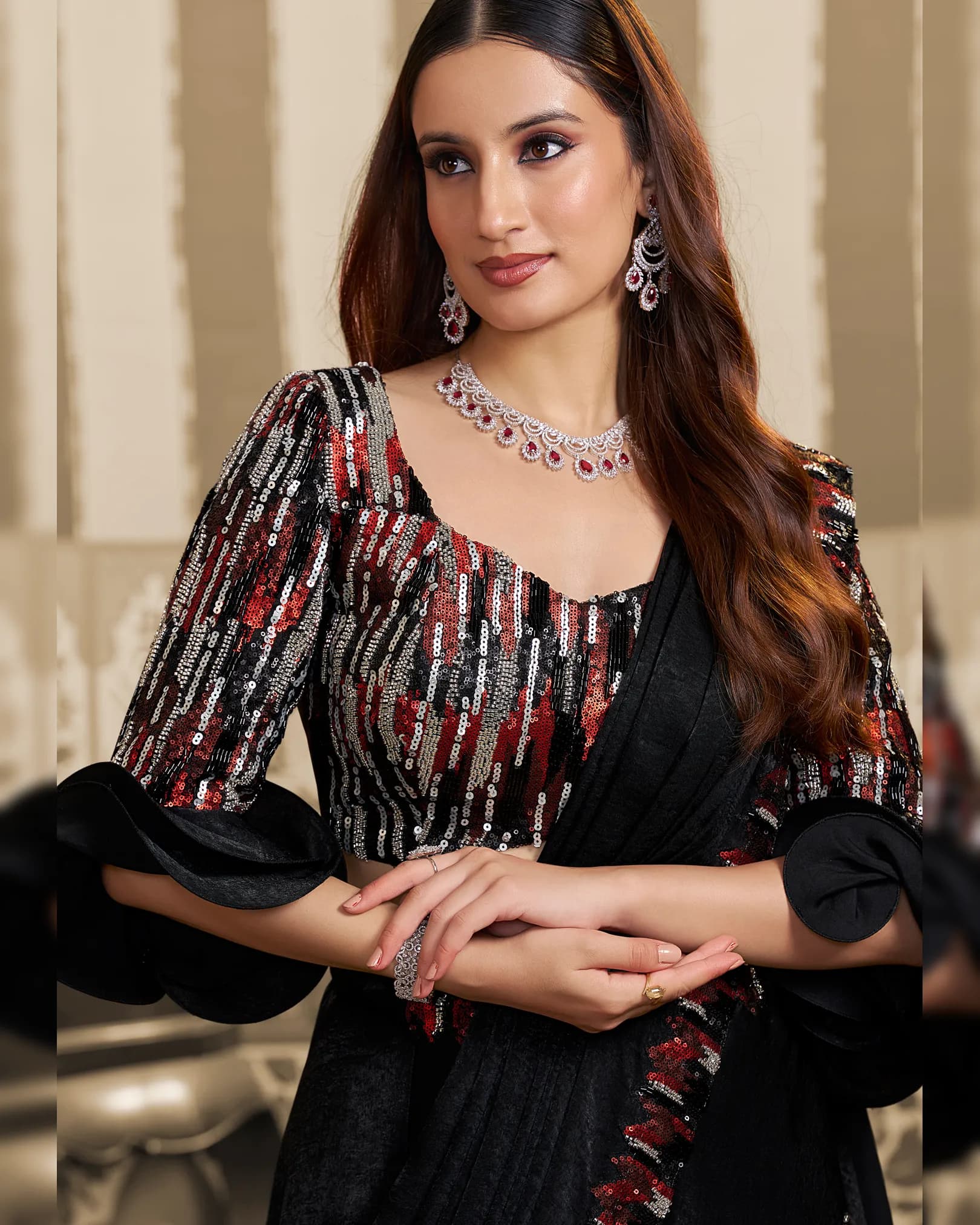 Mahotsav Mohmanthan 26400 Stella Velvet Satin Designer Lehenga Saree alternate view