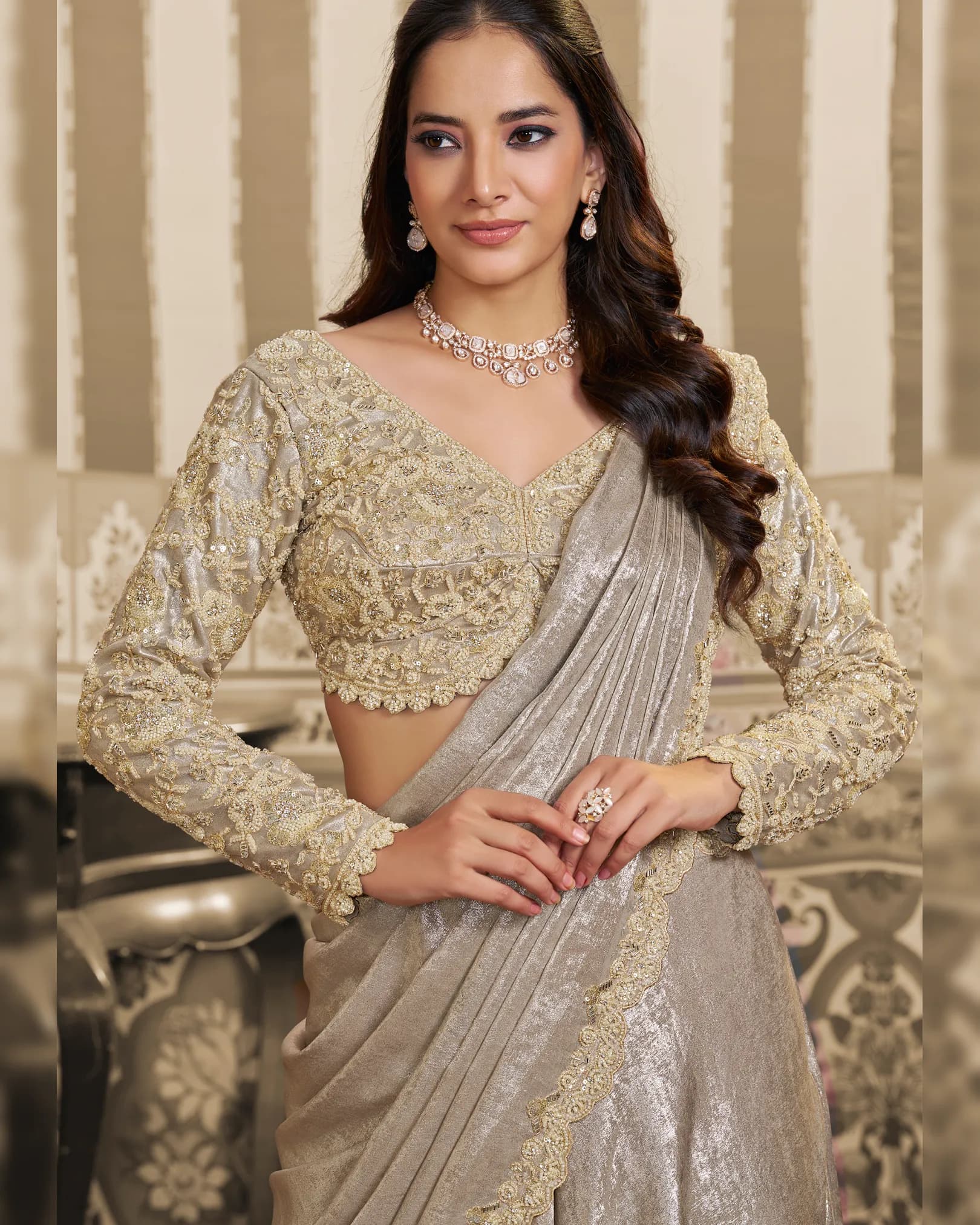 Mahotsav Mohmanthan 26400 Stella : Foil Satin Designer Lehenga Saree alternate view