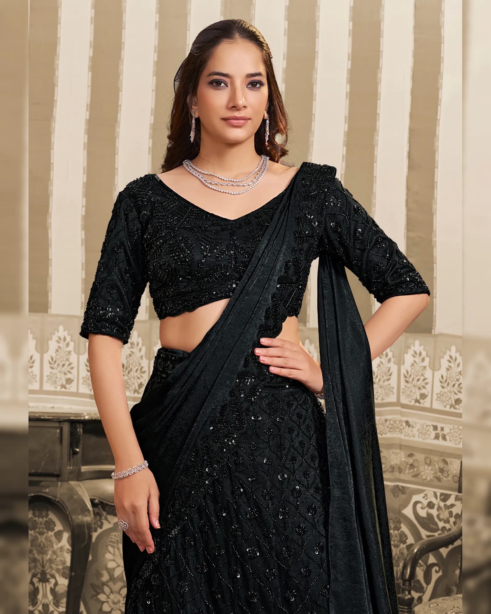 Mahotsav Mohmanthan 26400 Stella : Foil Satin Designer Lehenga Saree alternate view