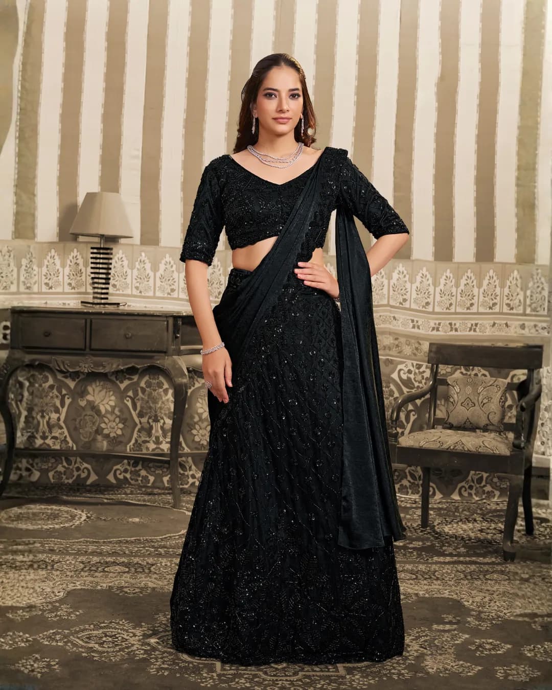 Mahotsav Mohmanthan 26400 Stella : Foil Satin Designer Lehenga Saree