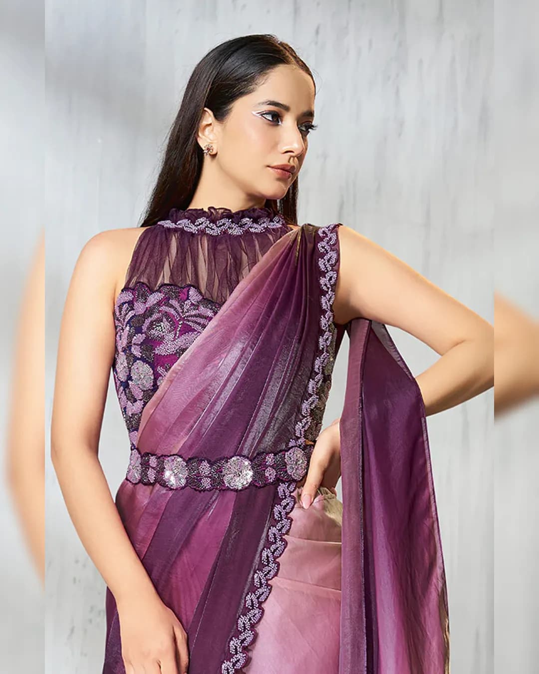 Mahotsav Mohmanthan 25600 Soiree : Ready-to-Wear Two Tone Satin Silk Saree with Soft Taffeta Blouse alternate view