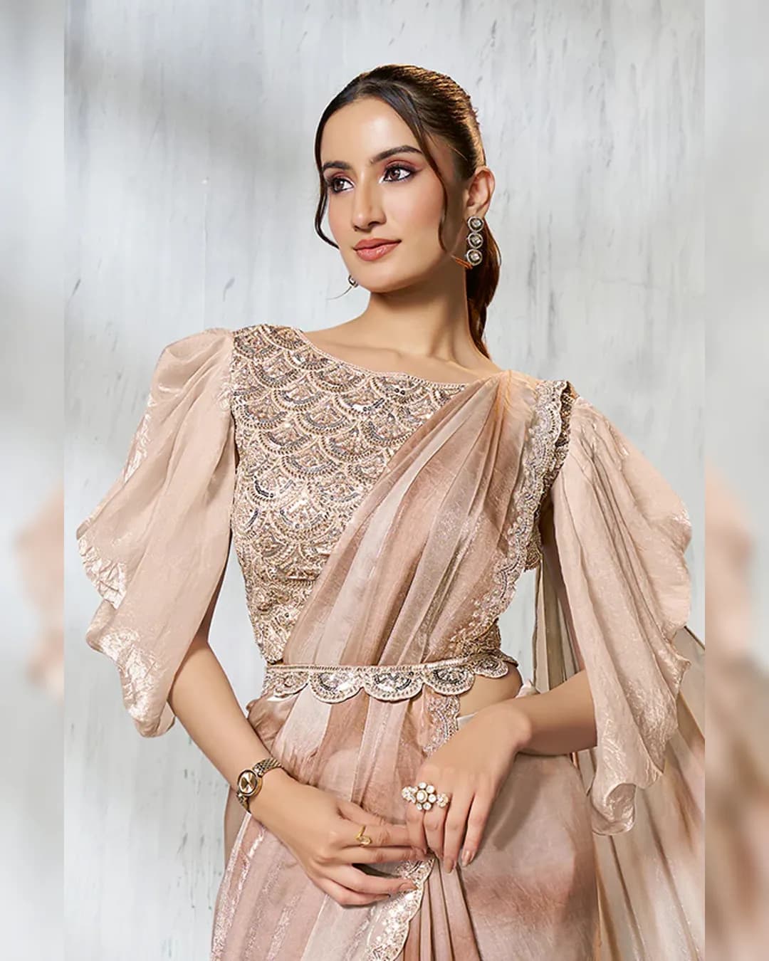 Mahotsav Mohmanthan 25600 Soiree : Ready-to-Wear Two Tone Satin Silk Saree with Japan Crepe Blouse alternate view