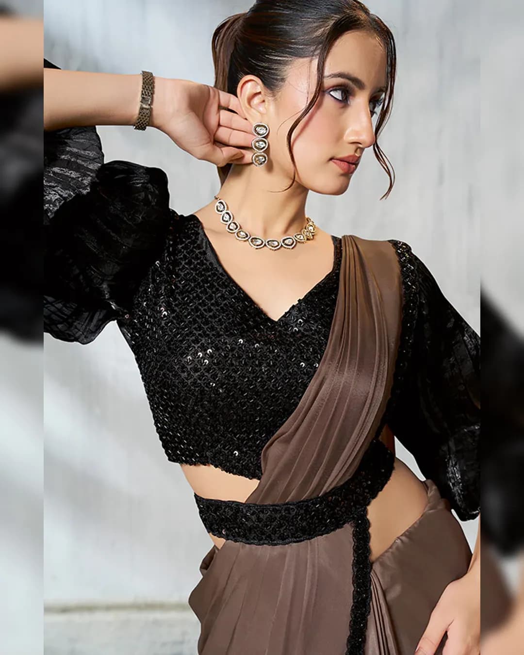 Mahotsav Mohmanthan 25600 Soiree : Ready-to-Wear Two Tone Satin Silk Saree with Organza Silk Blouse alternate view