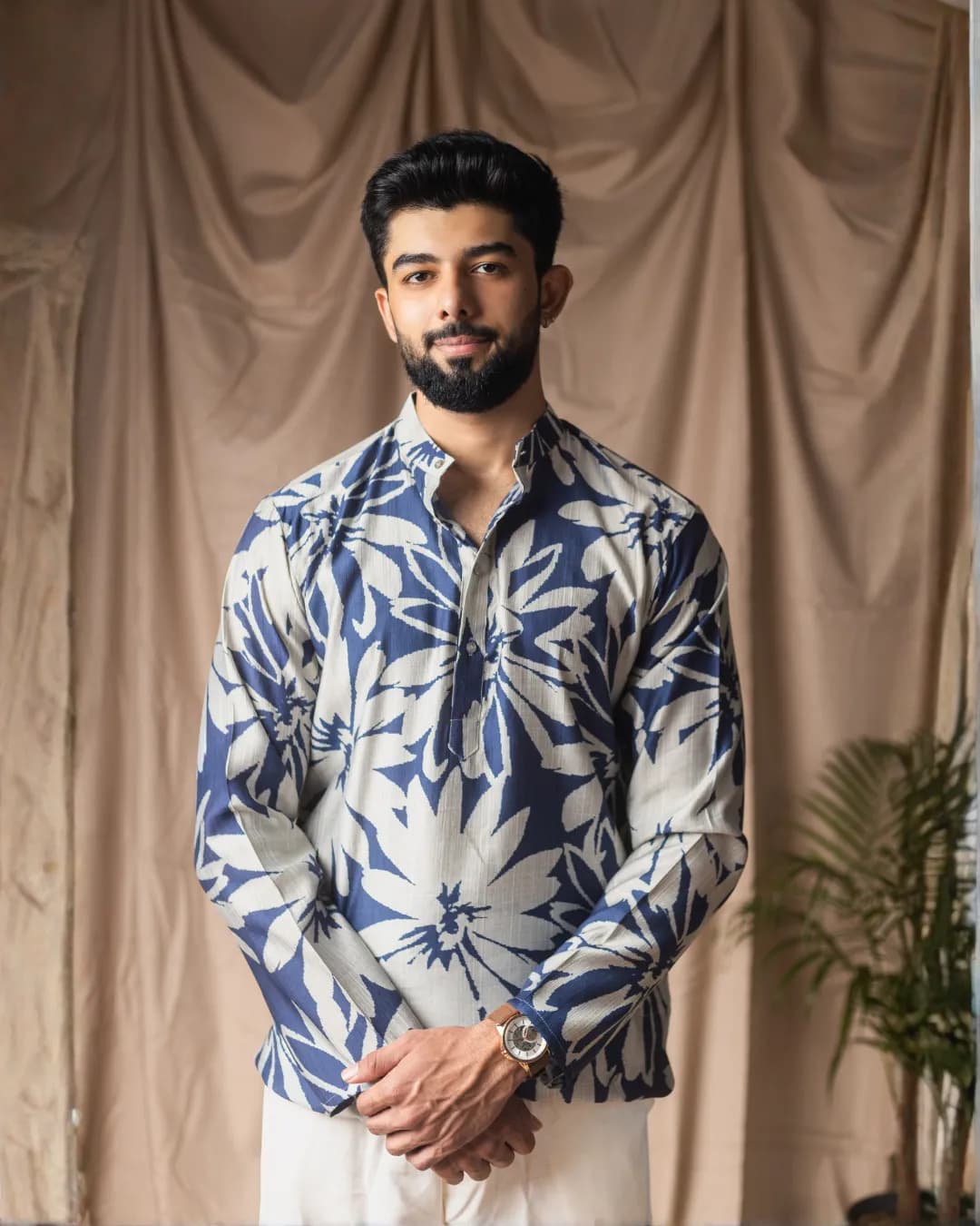 Men’s Festive Printed Short Kurta in Blended Linen – New Collection