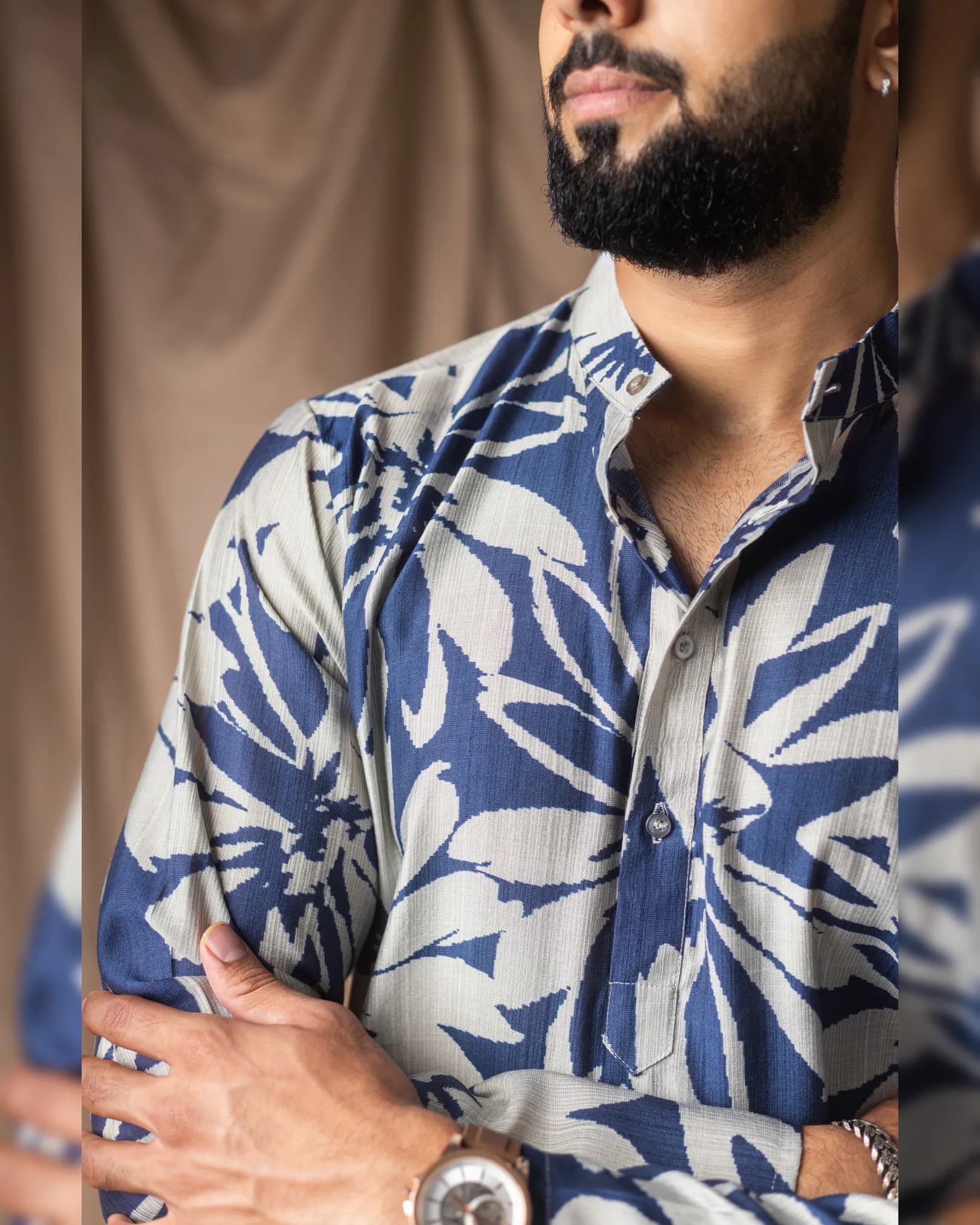 Men’s Festive Printed Short Kurta in Blended Linen – New Collection alternate view