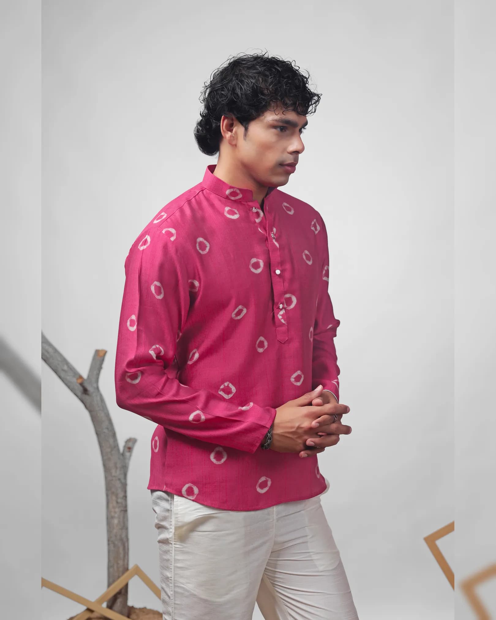 Men’s Festive Printed Short Kurta in Viscose – New Arrival Collection alternate view