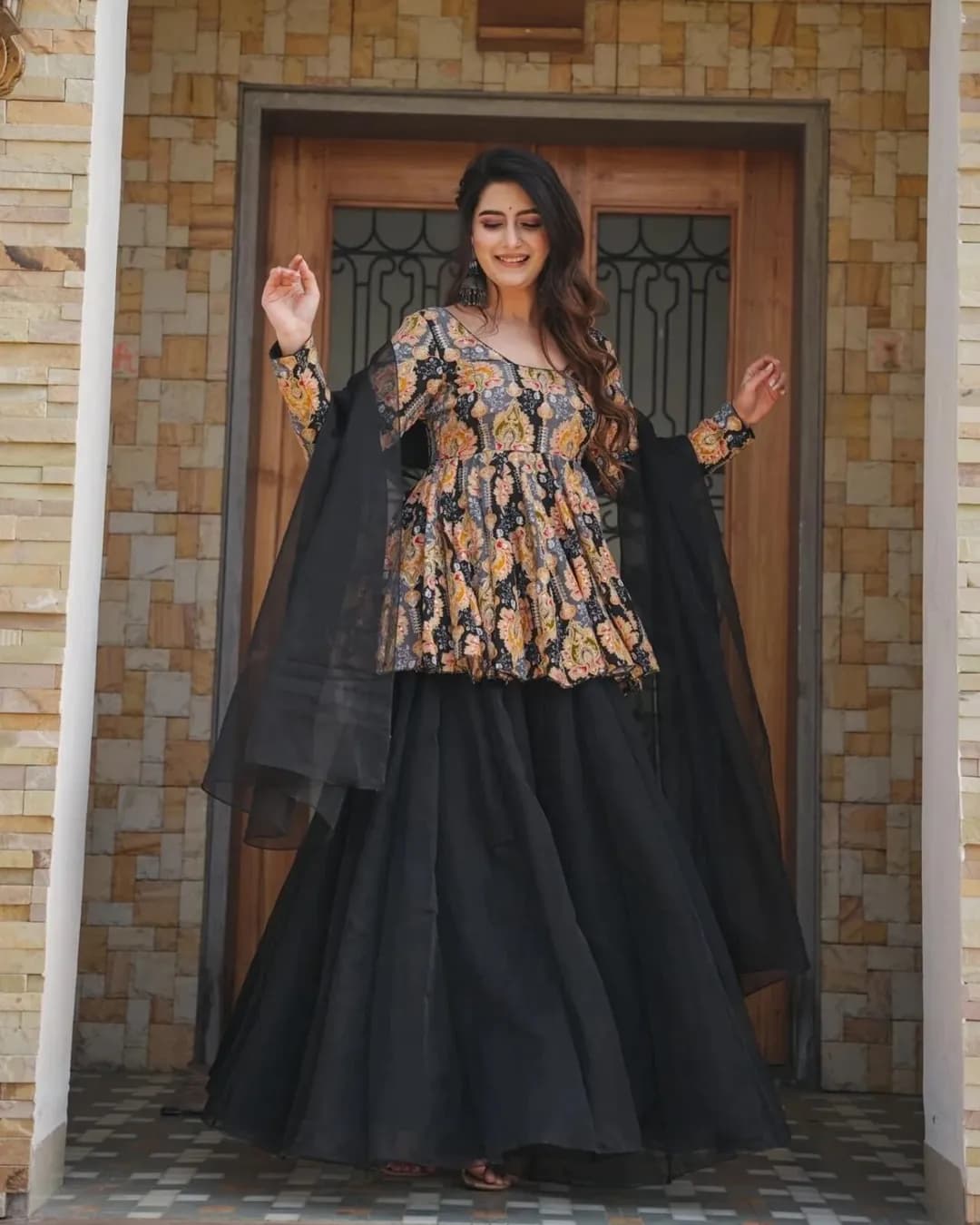 Luxury Silk Printed Top Sharara Set with Organza Dupatta – 3 Piece Designer Suit alternate view