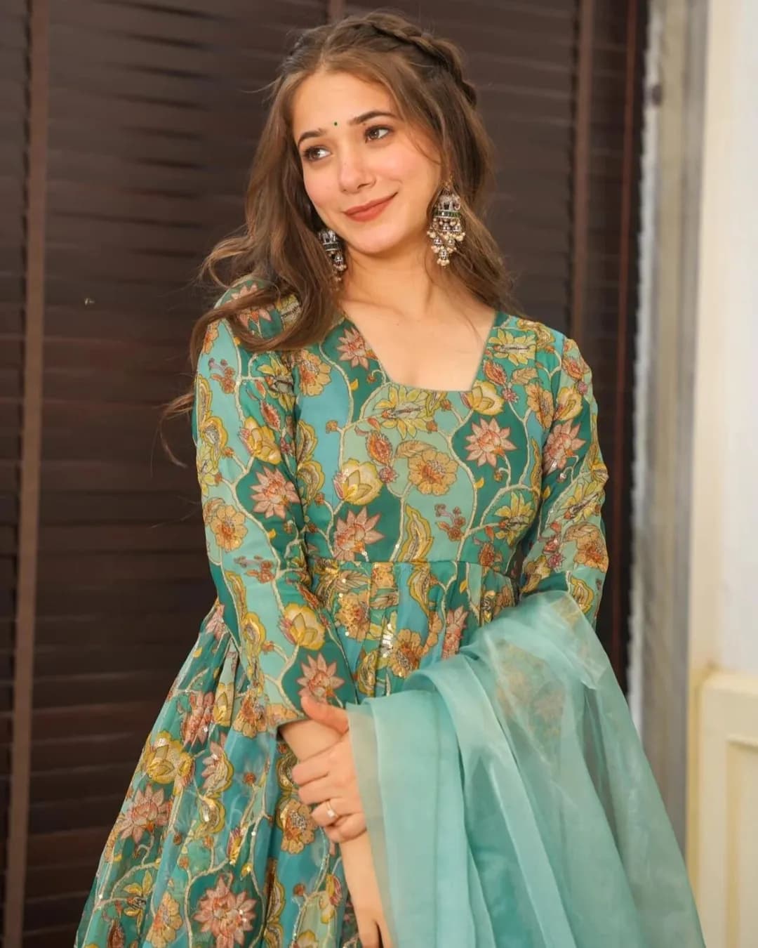 Designer Silk Printed Top Sharara Set with Organza Dupatta – 3 Piece Festive Wear Collection alternate view