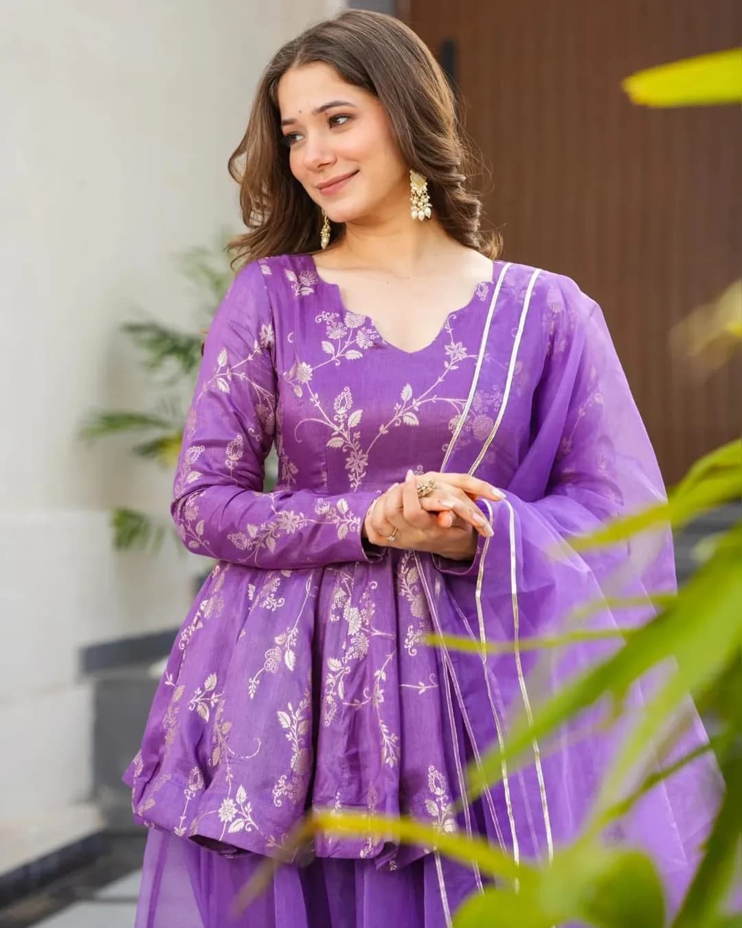 Designer Silk Printed Top Sharara Set with Organza Dupatta – 3 Piece Festive Wear Collection alternate view