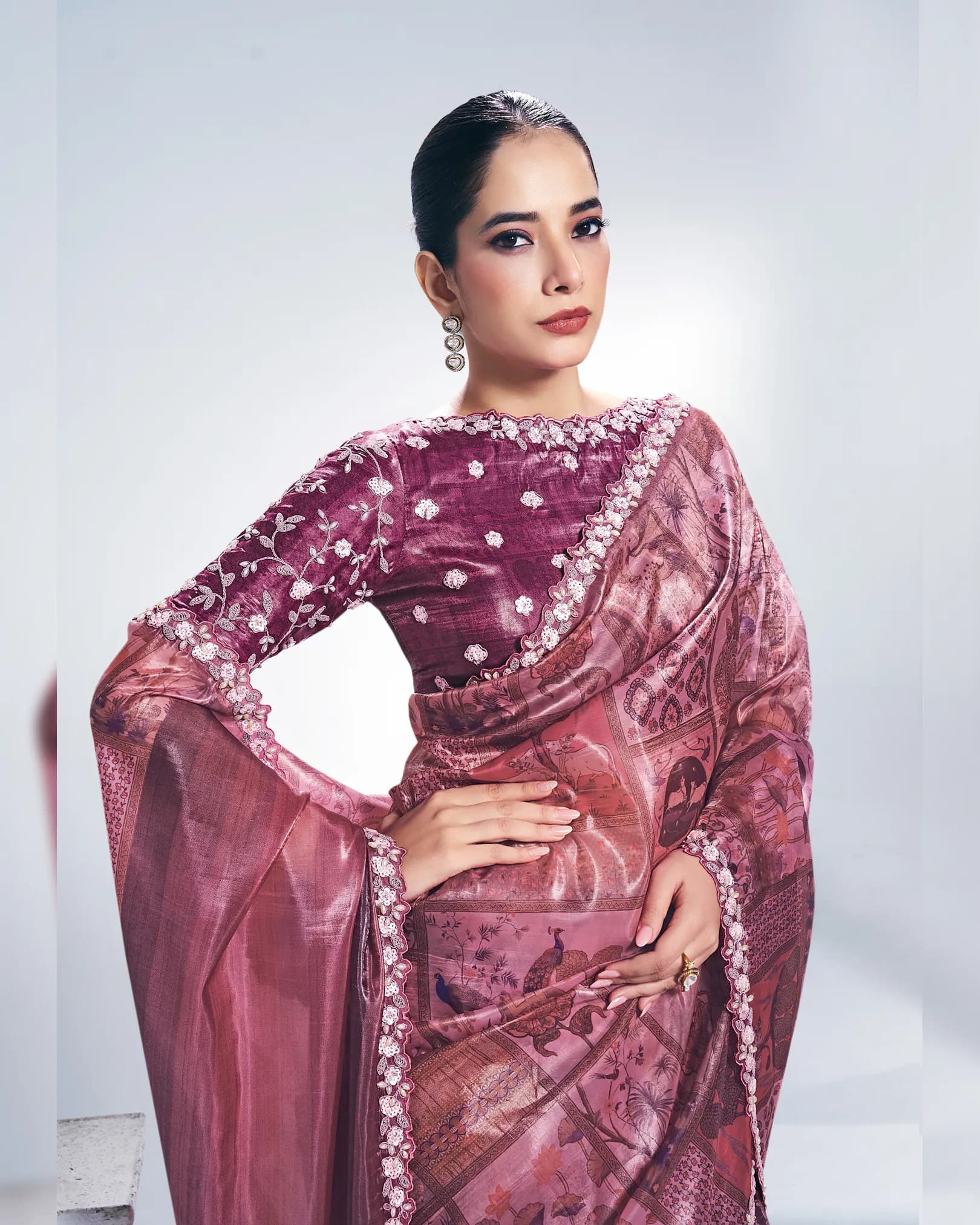 Mahotsav Rang Chatkila Ananta Two-Tone Paper Silk Designer Saree with Stone Handwork alternate view