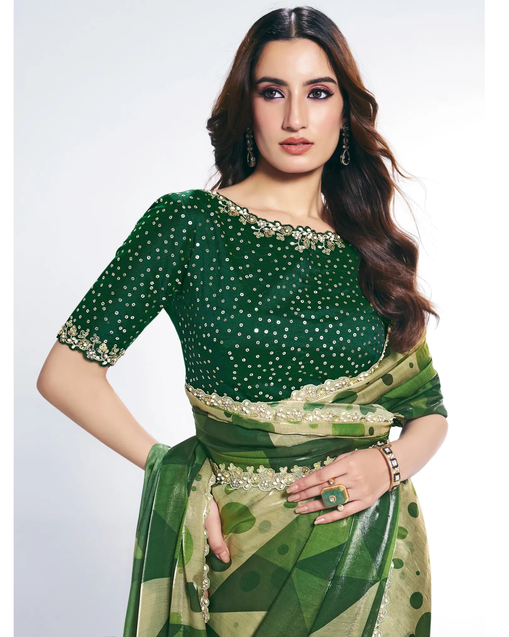 Mahotsav Rang Chatkila Ananta Two-Tone Satin Silk Designer Saree with Sequin & Stone Handwork alternate view