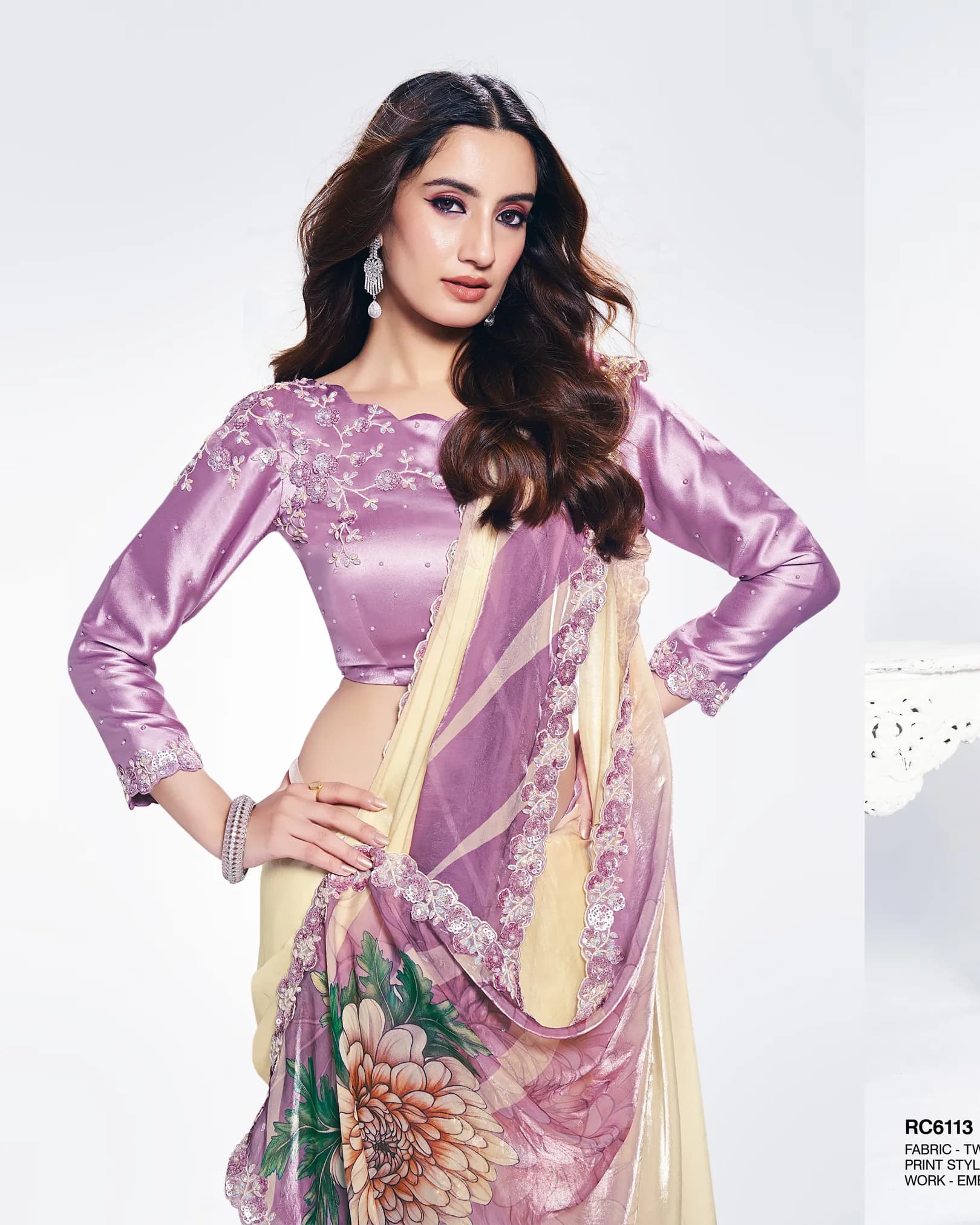 Mahotsav Rang Chatkila Ananta Two-Tone Satin Silk Designer Saree with Floral Print & Stone Handwork alternate view