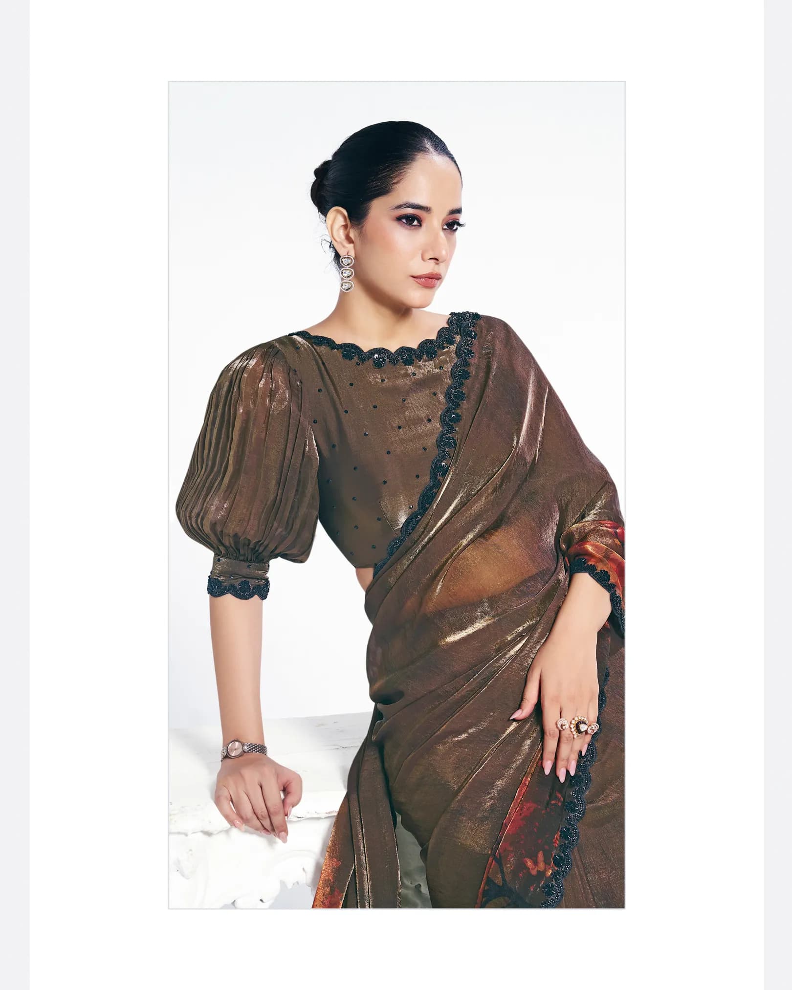 Mahotsav Rang Chatkila Ananta Two-Tone Satin Silk Designer Saree with Traditional Digital Print & Beads Embroidery alternate view