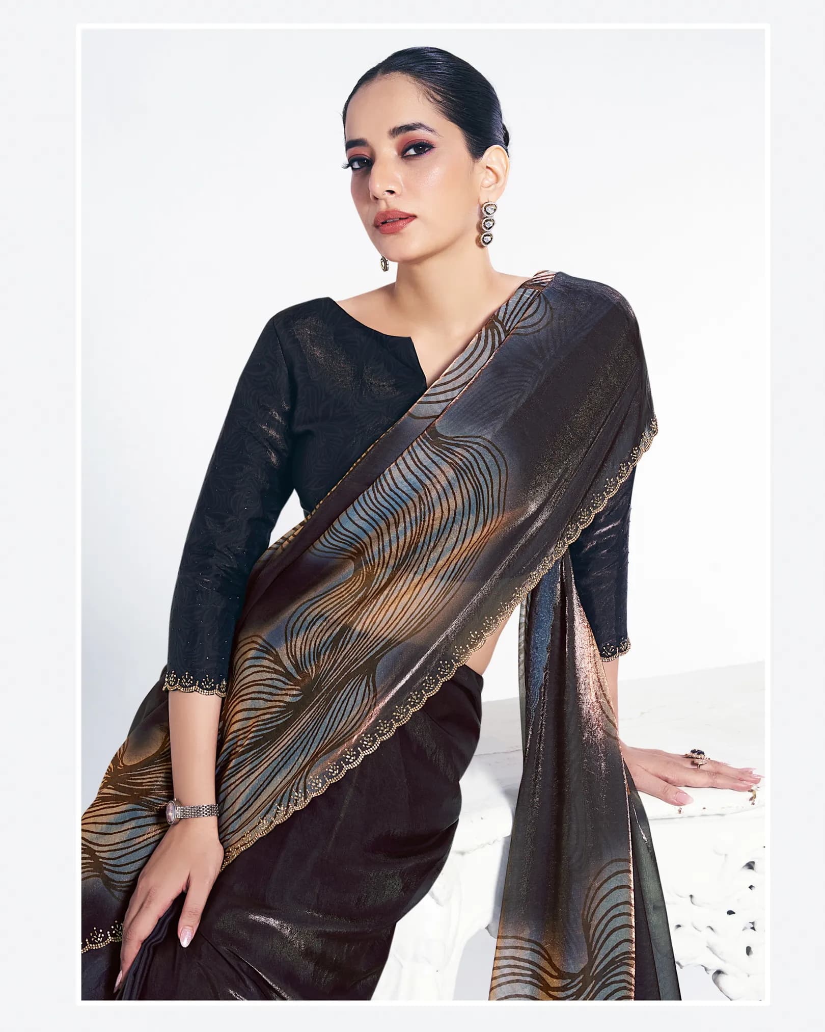 Mahotsav Rang Chatkila Ananta Two-Tone Satin Silk Designer Saree with Serocky Stone Work alternate view