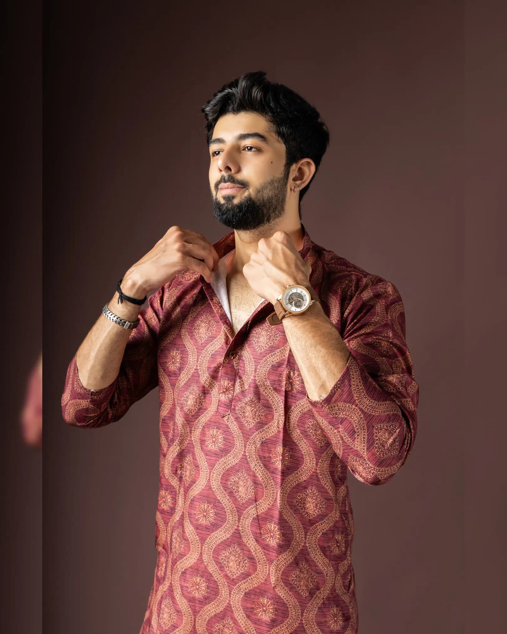 Festive Kurta with Bottom Set in Blended Cotton & Art Silk alternate view