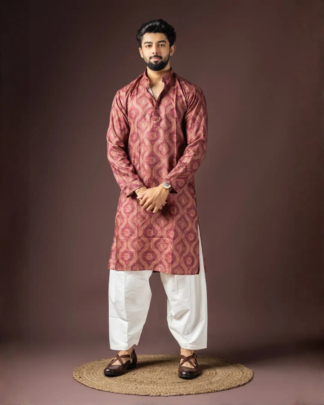 Festive Kurta with Bottom Set in Blended Cotton & Art Silk