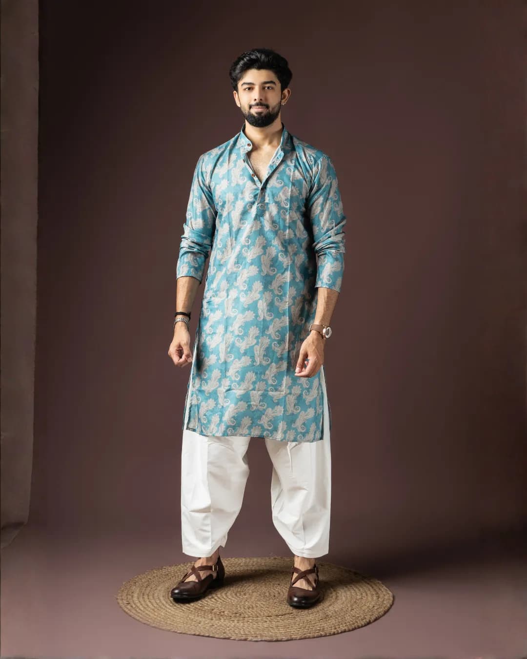 Men’s Baarati Vol-06 Festive Blended Cotton Kurta with Art Silk Bottom Set