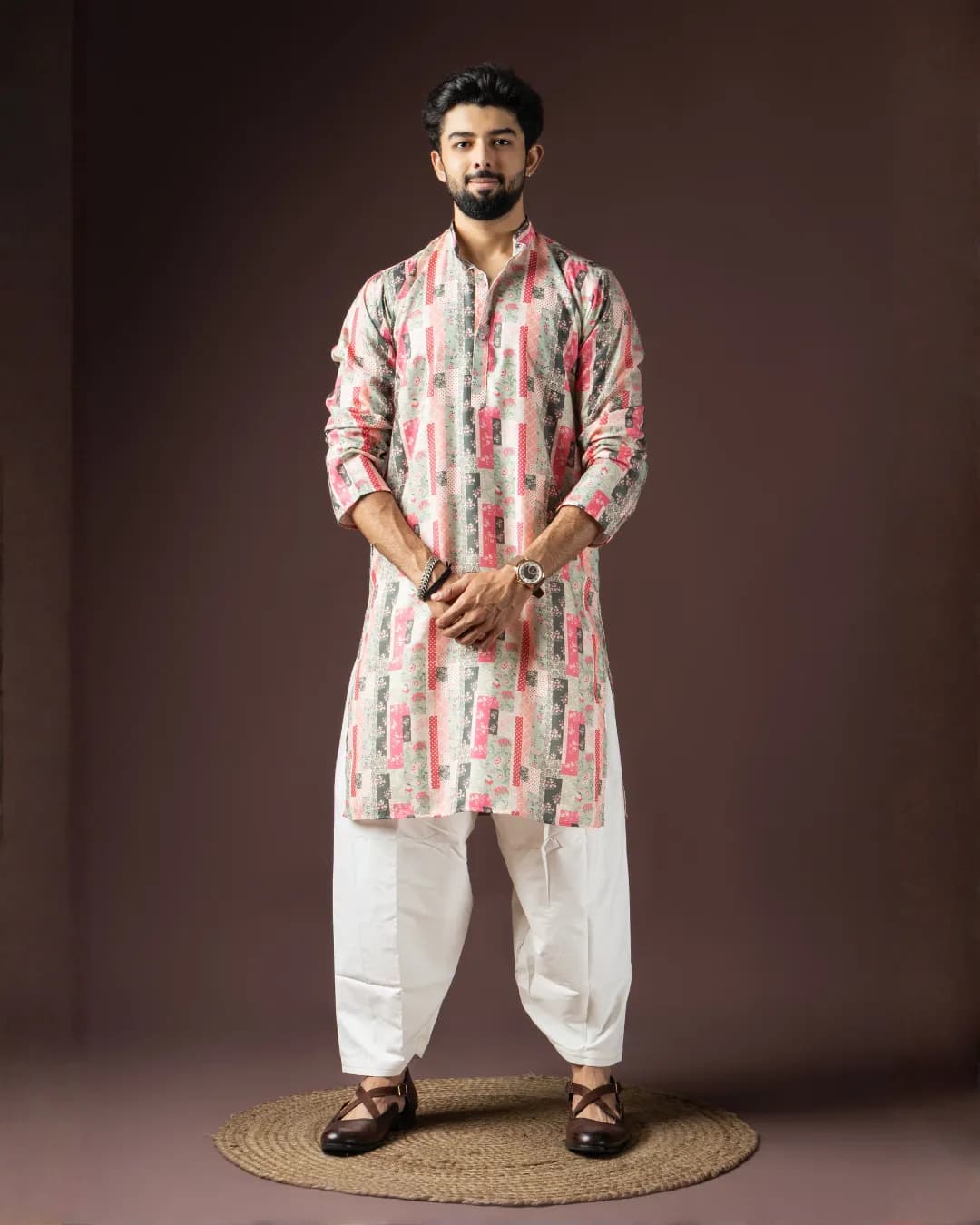 Men’s Baarati Vol-06 Festive Blended Cotton Kurta with Art Silk Bottom Set