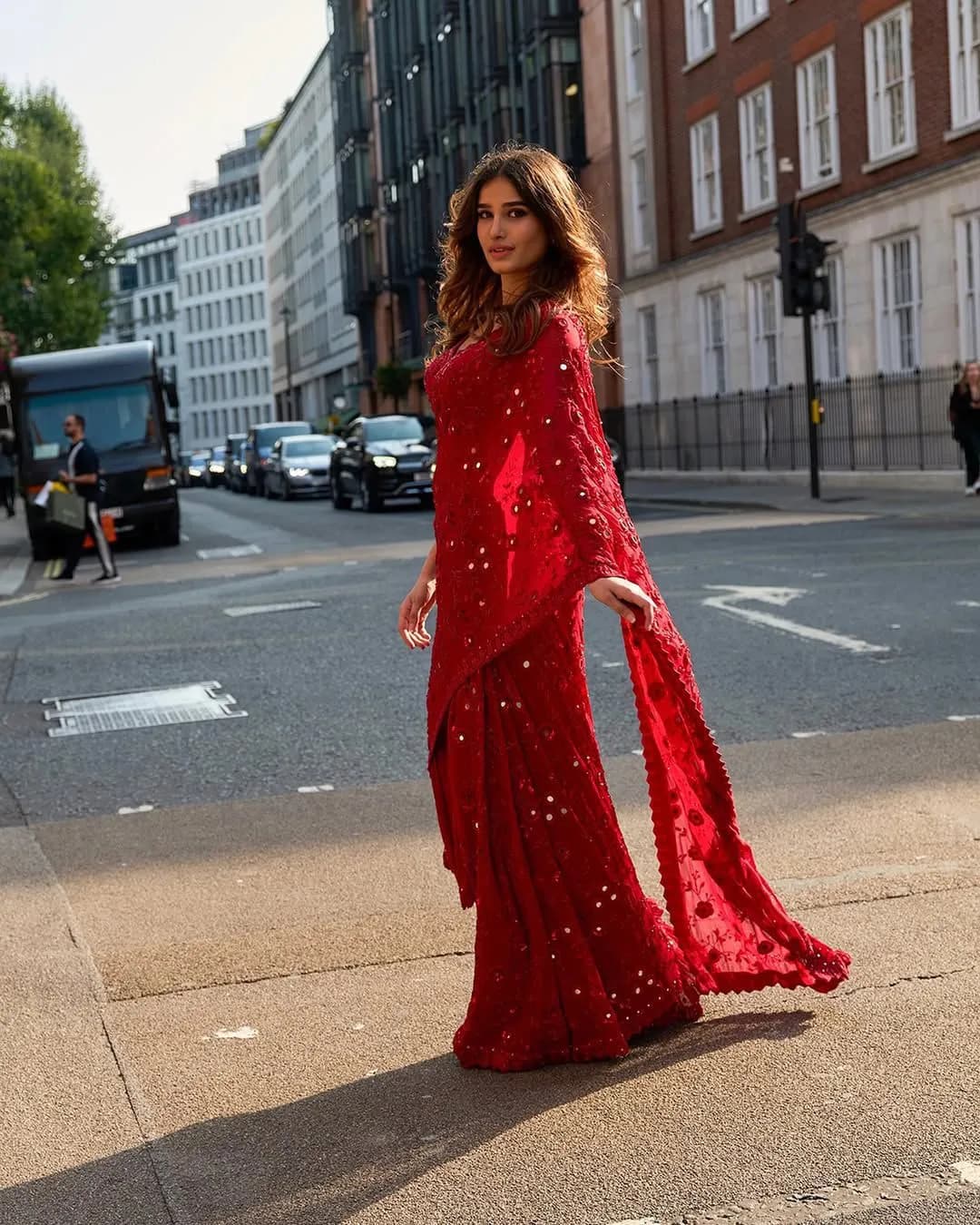 Soft Georgette Ruffle Saree with Real Mirror & Embroidery Work alternate view