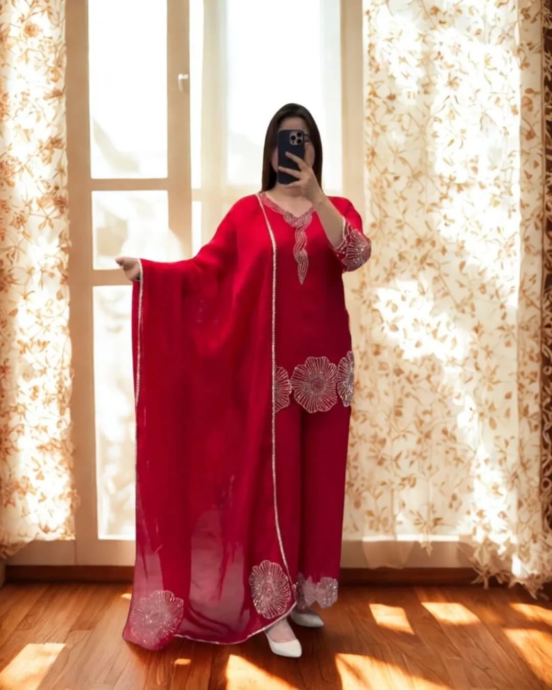 Exclusive Rangoli Beads Work Top Plazzo Dupatta Set – Wedding Special