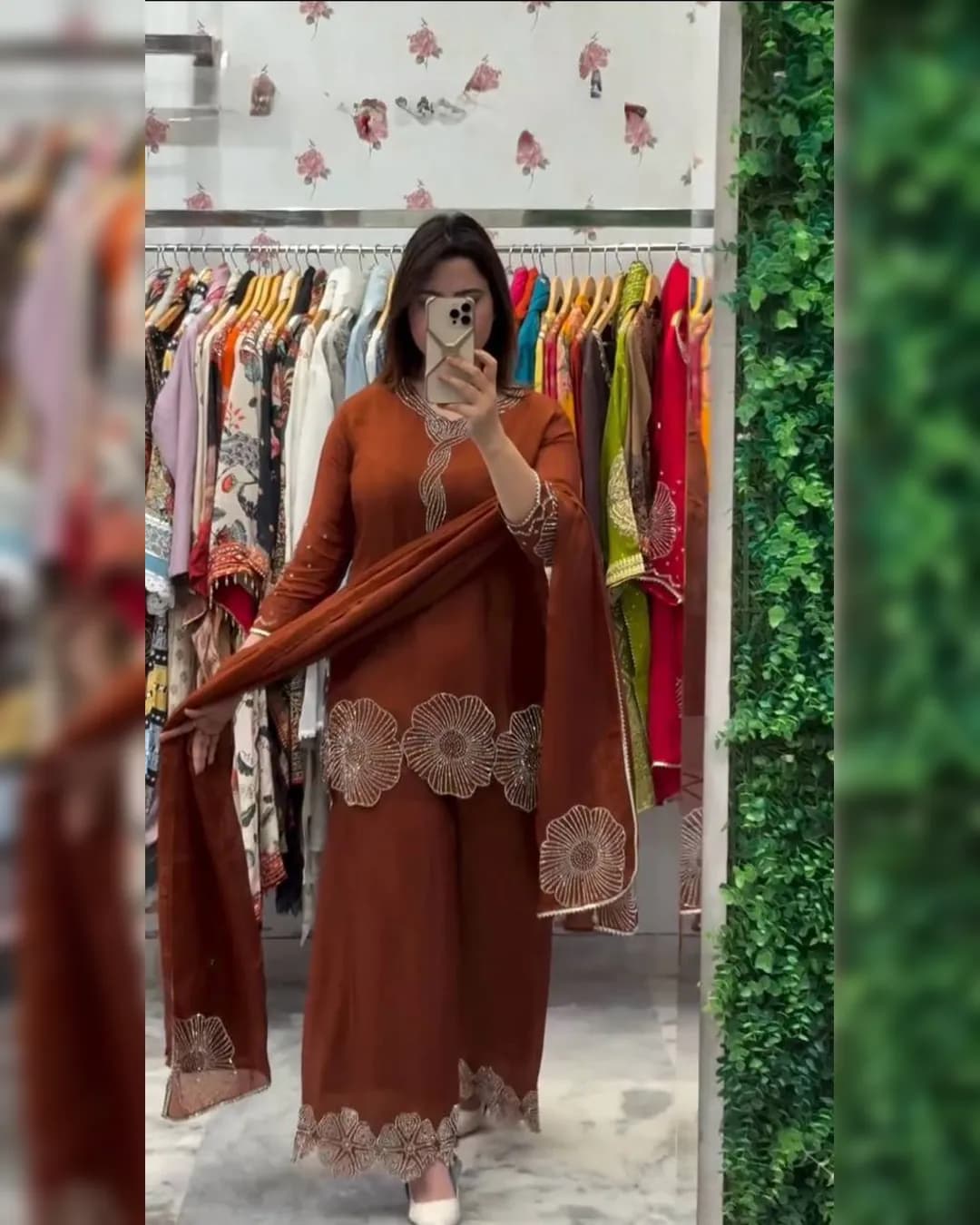 Exclusive Rangoli Beads Work Top Plazzo Dupatta Set – Wedding Special alternate view