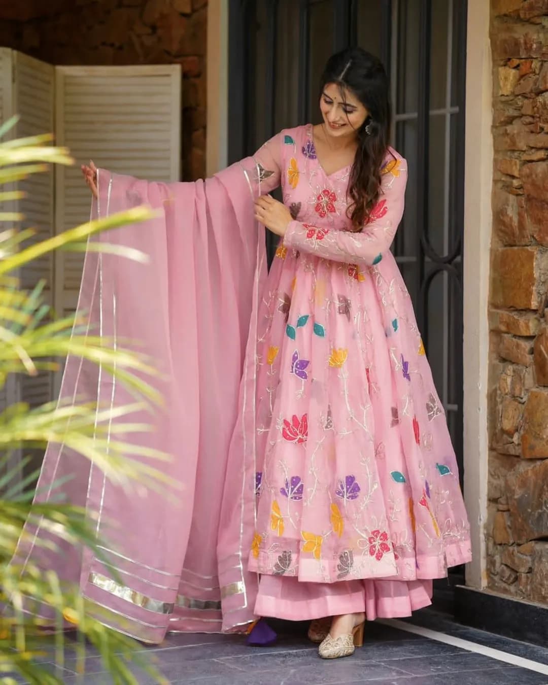 Designer Party Wear Heavy Star Georgette Gown Sharara Set with Dupatta