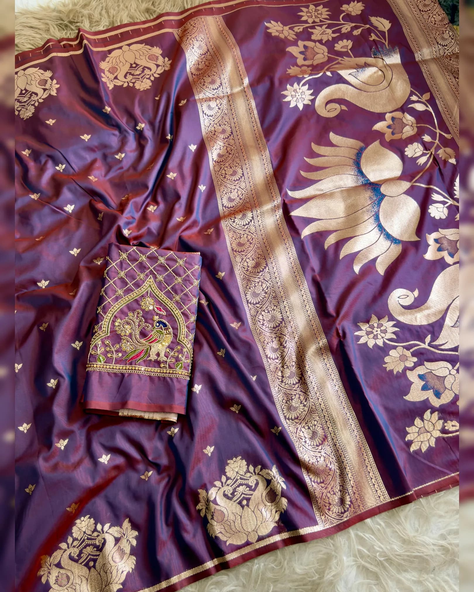 Rajlaxmi Paithani Saree with Grand Peacock Pallu & Aari Work Blouse alternate view