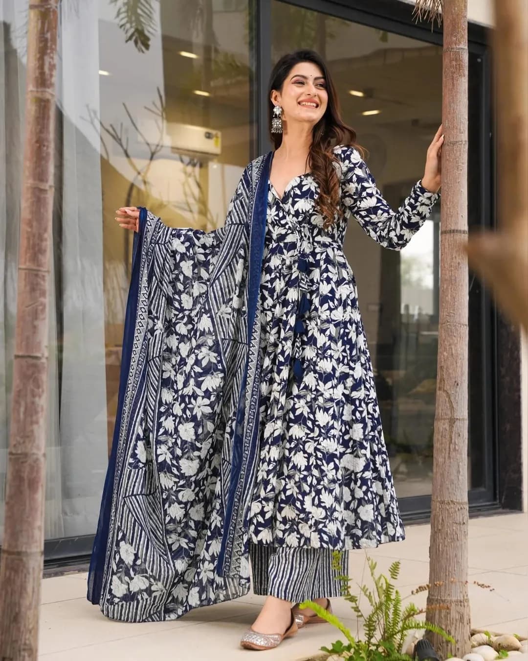 Designer Heavy Muslin Digital Printed Kurti Bottom Dupatta Set – Fully Stitched Festive Wear