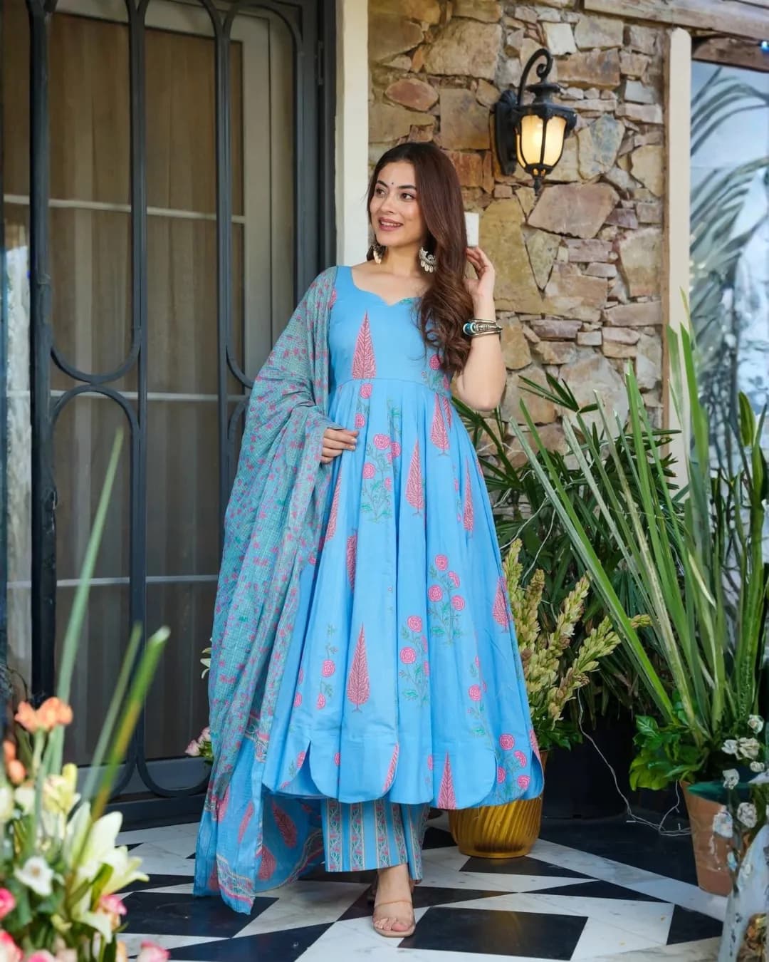 Designer Heavy Muslin Digital Printed Kurti Bottom Dupatta Set – Fully Stitched Festive Wear