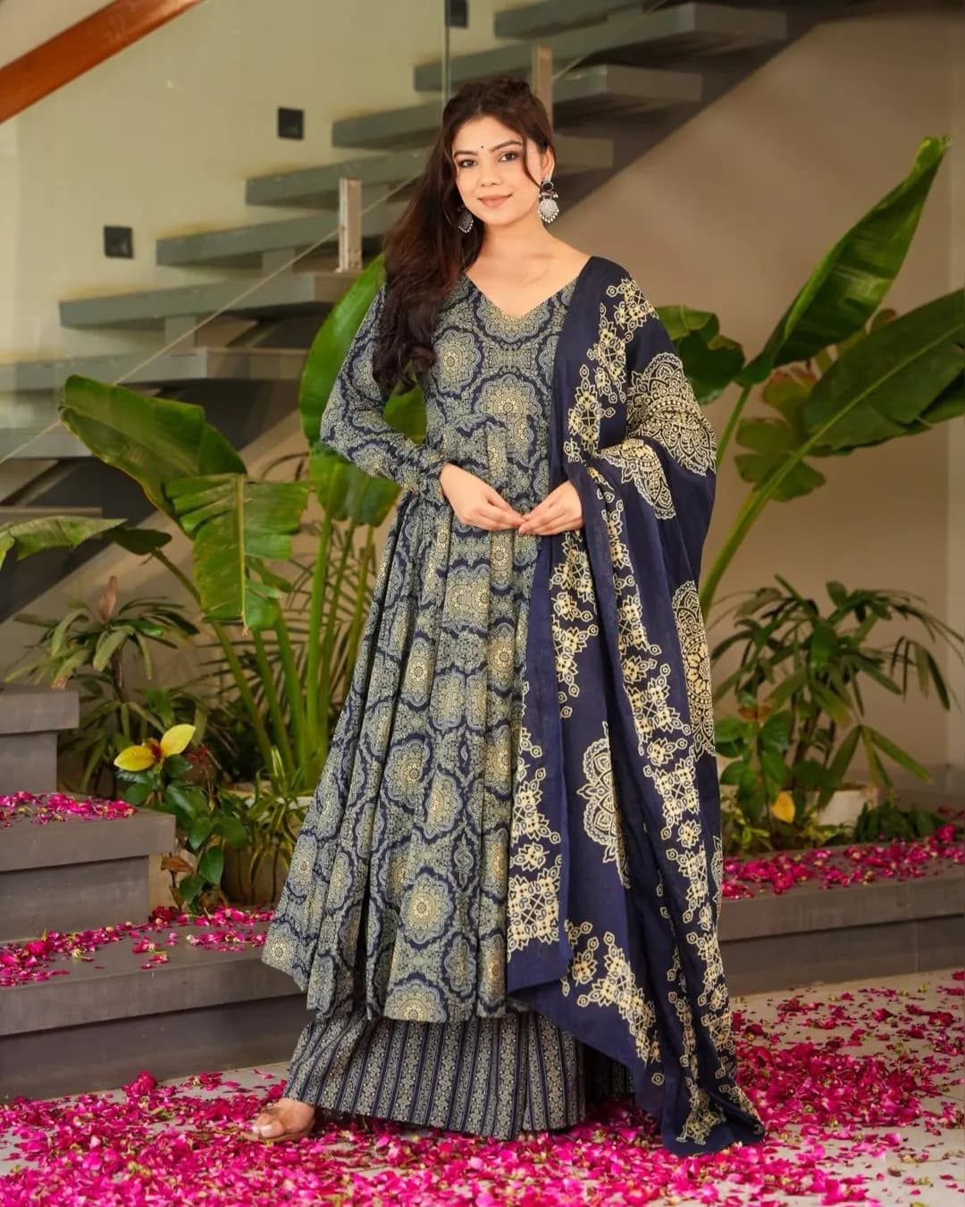 Designer Heavy Muslin Digital Printed Kurti Bottom Dupatta Set – Fully Stitched Festive Wear