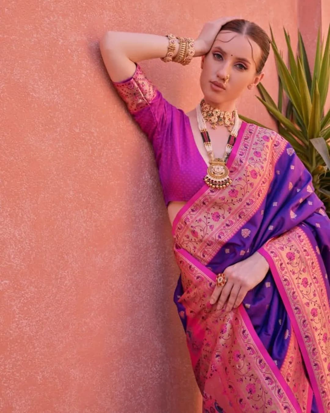 Paithani Nisha Soft Banarasi Silk Saree with Contrast Zari Border & Woven Butti alternate view