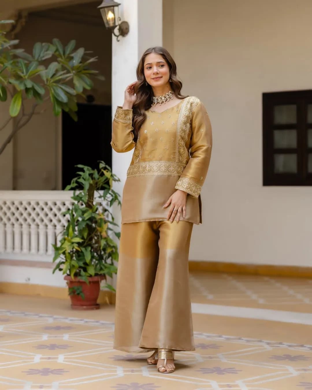 Banarasi Viscose Embroidered Co-Ord Set with Semi Beads Work – Elegant Two Piece Set