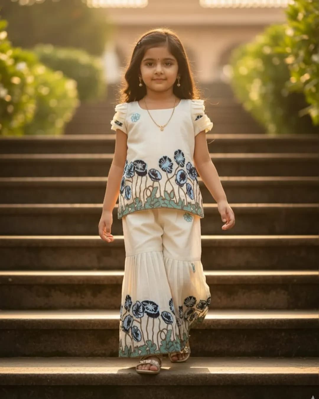 Kids Pure Cotton Embroidery Co-Ord Set with Sharara – Stylish Designer Outfit