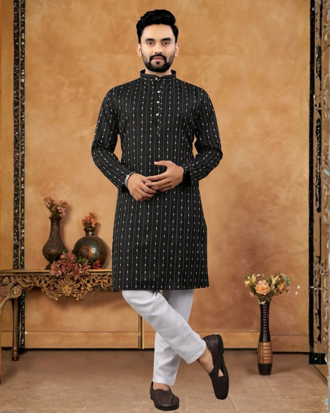Men’s Cotton Jacquard Kurta Pyjama Set – Stylish Traditional Wear