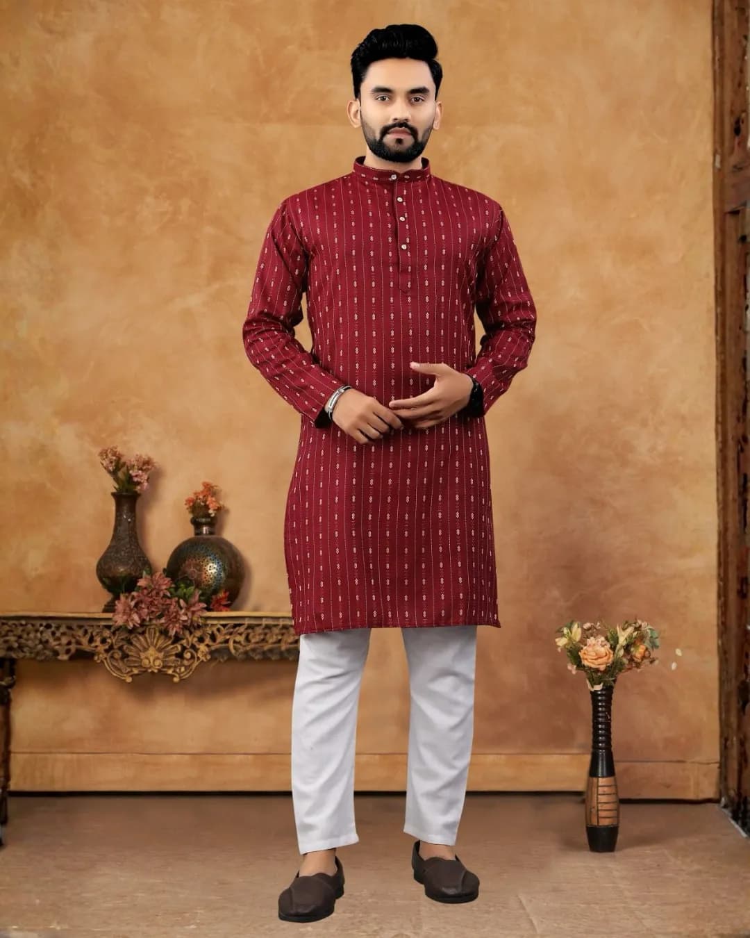 Men’s Cotton Jacquard Kurta Pyjama Set – Stylish Traditional Wear alternate view