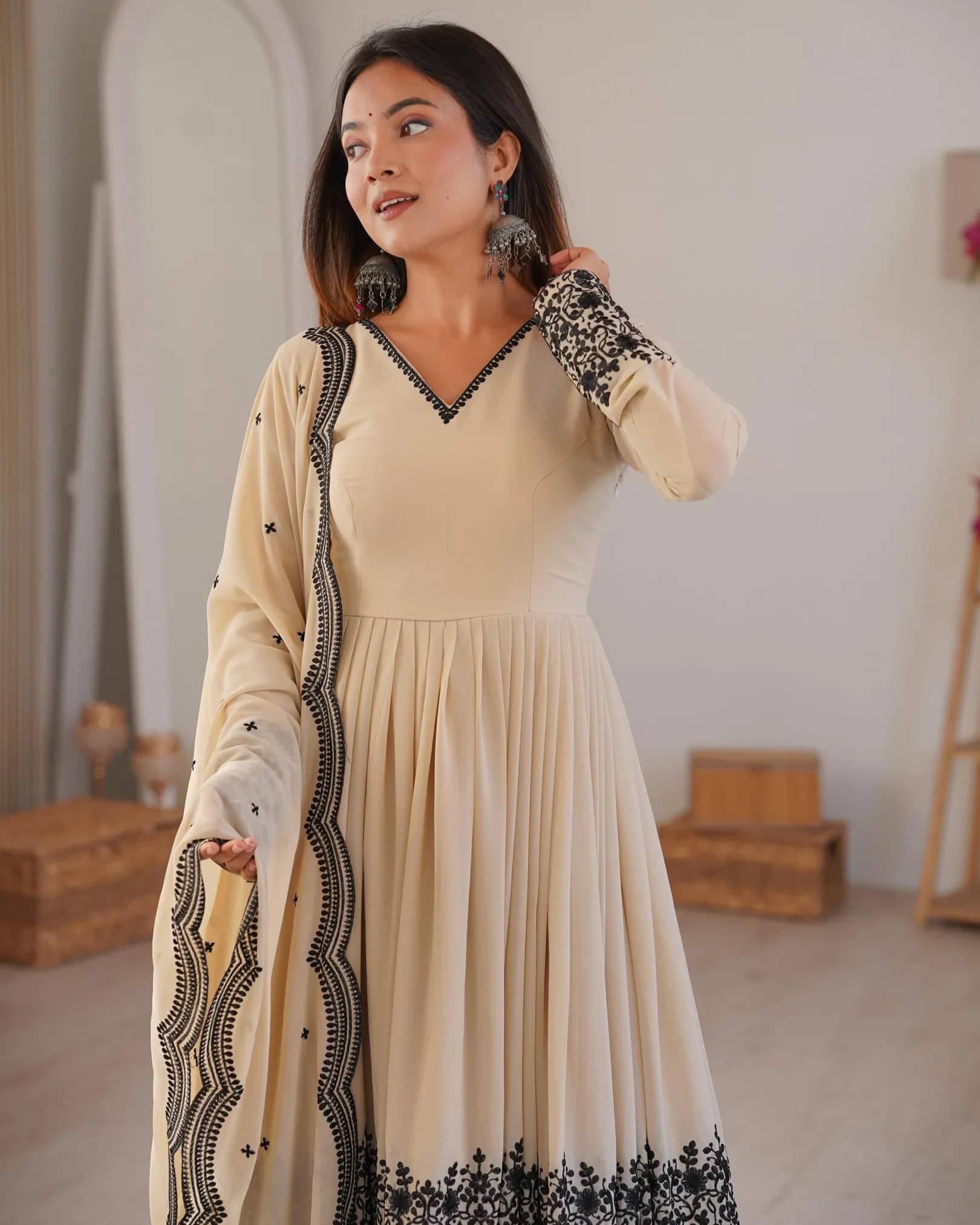 Premium Faux Georgette Embroidered Suit Set with Palazzo & Dupatta – Ready to Wear alternate view