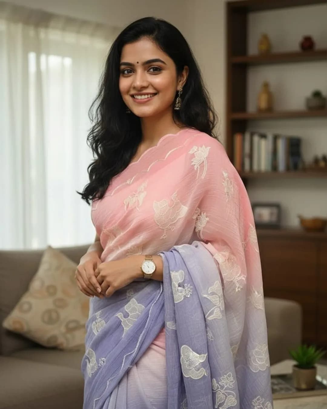 Dual Shade Crunchy Silk Saree with Embroidery Work – Designer Party Wear Saree alternate view