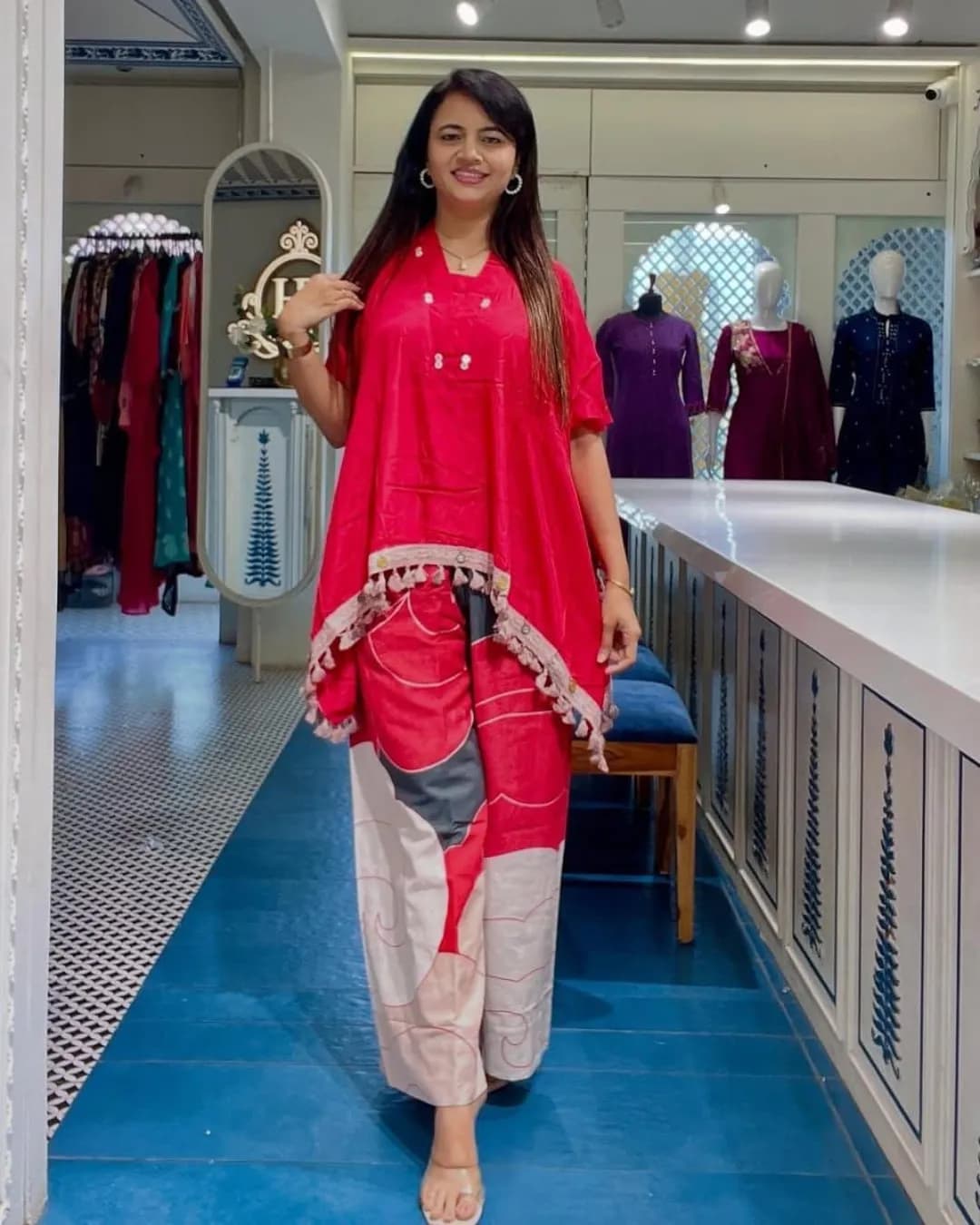 Summer Special Cotton Kaftan Style Cord Set with Lace Border – Comfortable Co-Ord Set alternate view