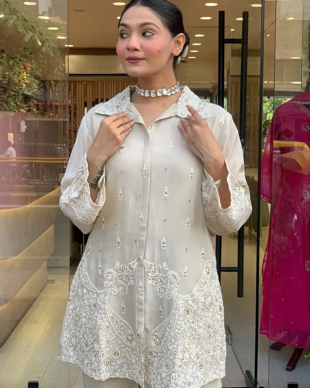 Premium Chanderi Silk Embroidered Cord Set – Party Wear Co-Ord Set alternate view