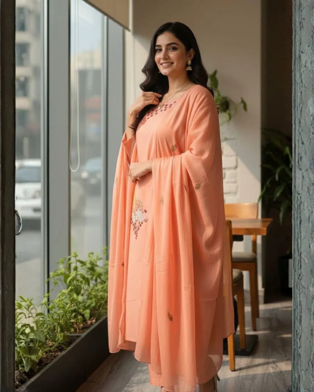 Cotton 60×60 Embroidered Kurta Pant Dupatta Set – Straight Fit Ethnic Wear alternate view