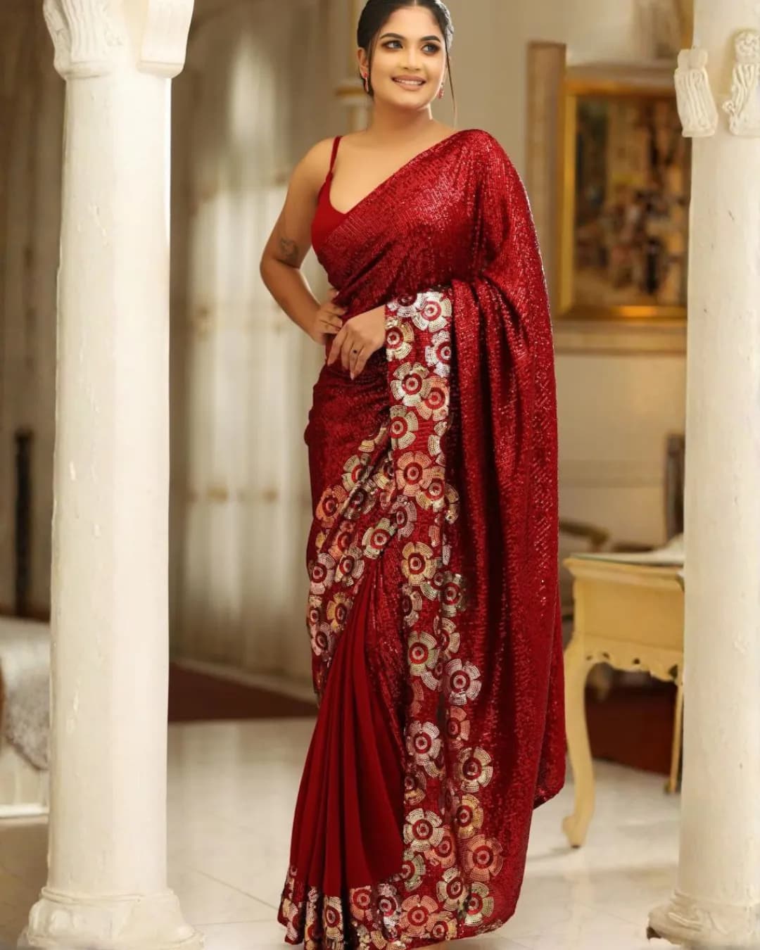 Bollywood Style Georgette Sequins Embroidered Saree with Banglori Blouse alternate view