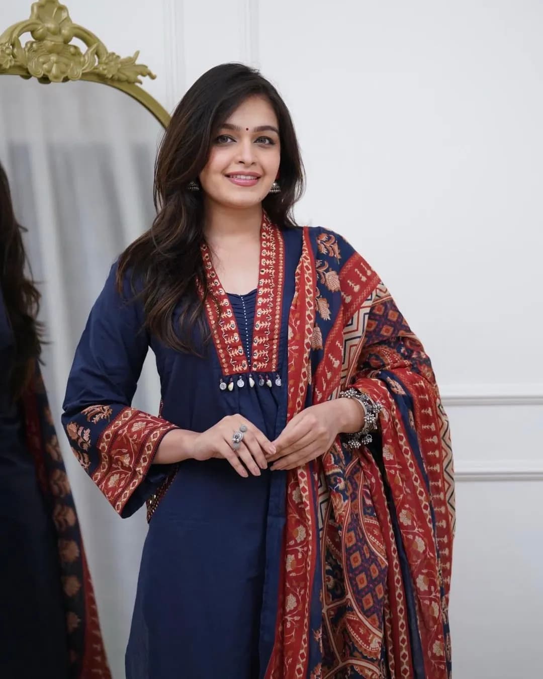 Premium Cotton 60×60 Kurti Pant Dupatta Set with Handwork Neck & Pockets alternate view