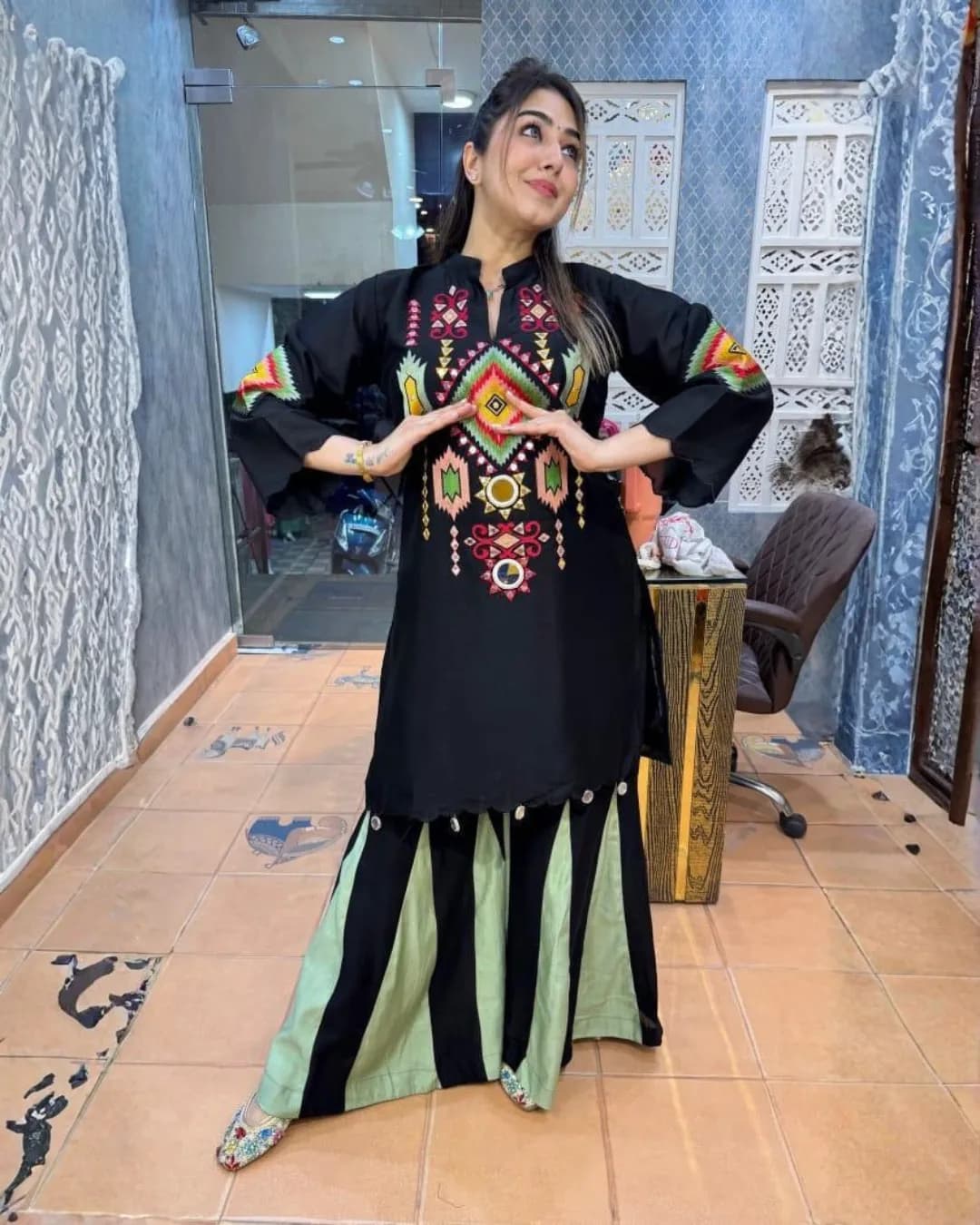 Festival Special Premium Cotton Cord Set with Embroidery & Sikka Lace Work – Kurti Sharara Set