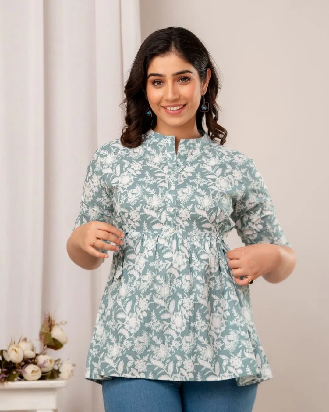 Summer Special Cotton Tops & Short Kurti with Wooden Button Style alternate view