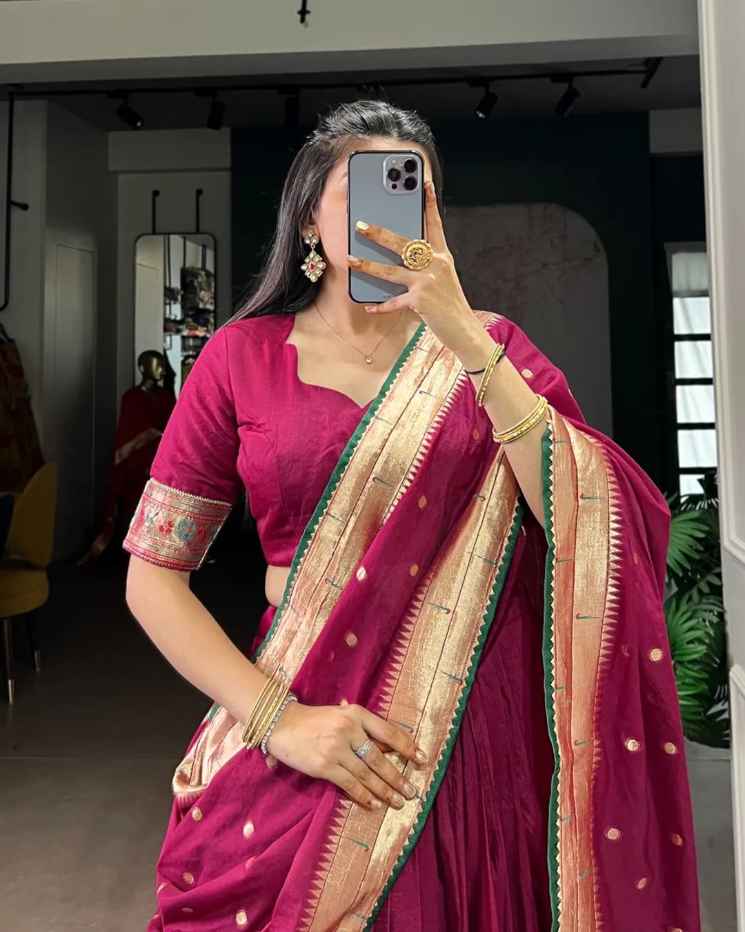 Paithani Chanderi Lehenga Set with Zari Weaving & Gotta Patti Work alternate view