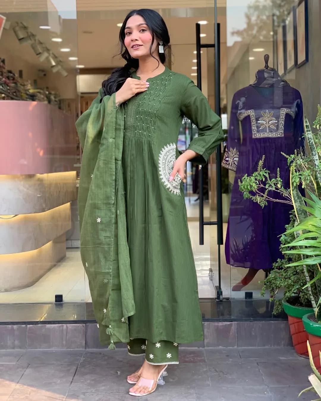 Pure Cotton 60×60 Suit Set with Handwork Neck & Dupatta