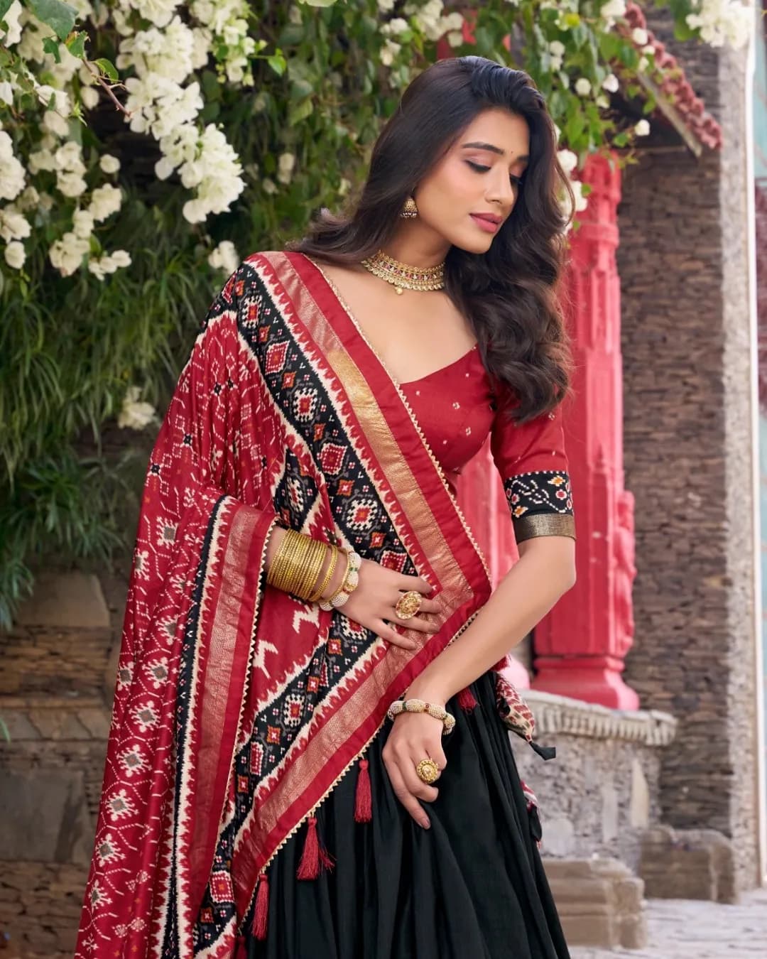 Tasar Silk Patola Print Lehenga Choli with Foil Work & Gotta Patti Dupatta alternate view