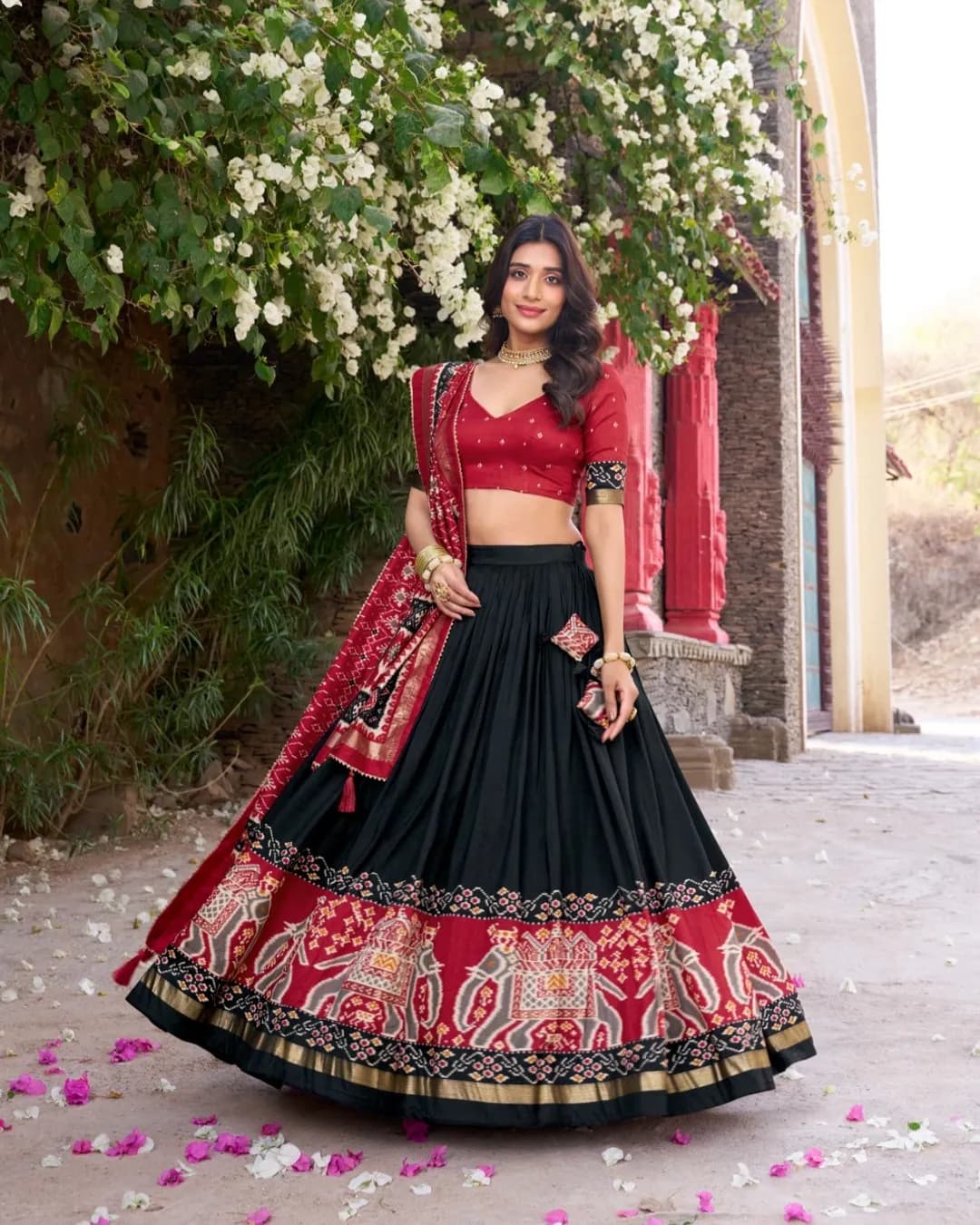 Tasar Silk Patola Print Lehenga Choli with Foil Work & Gotta Patti Dupatta