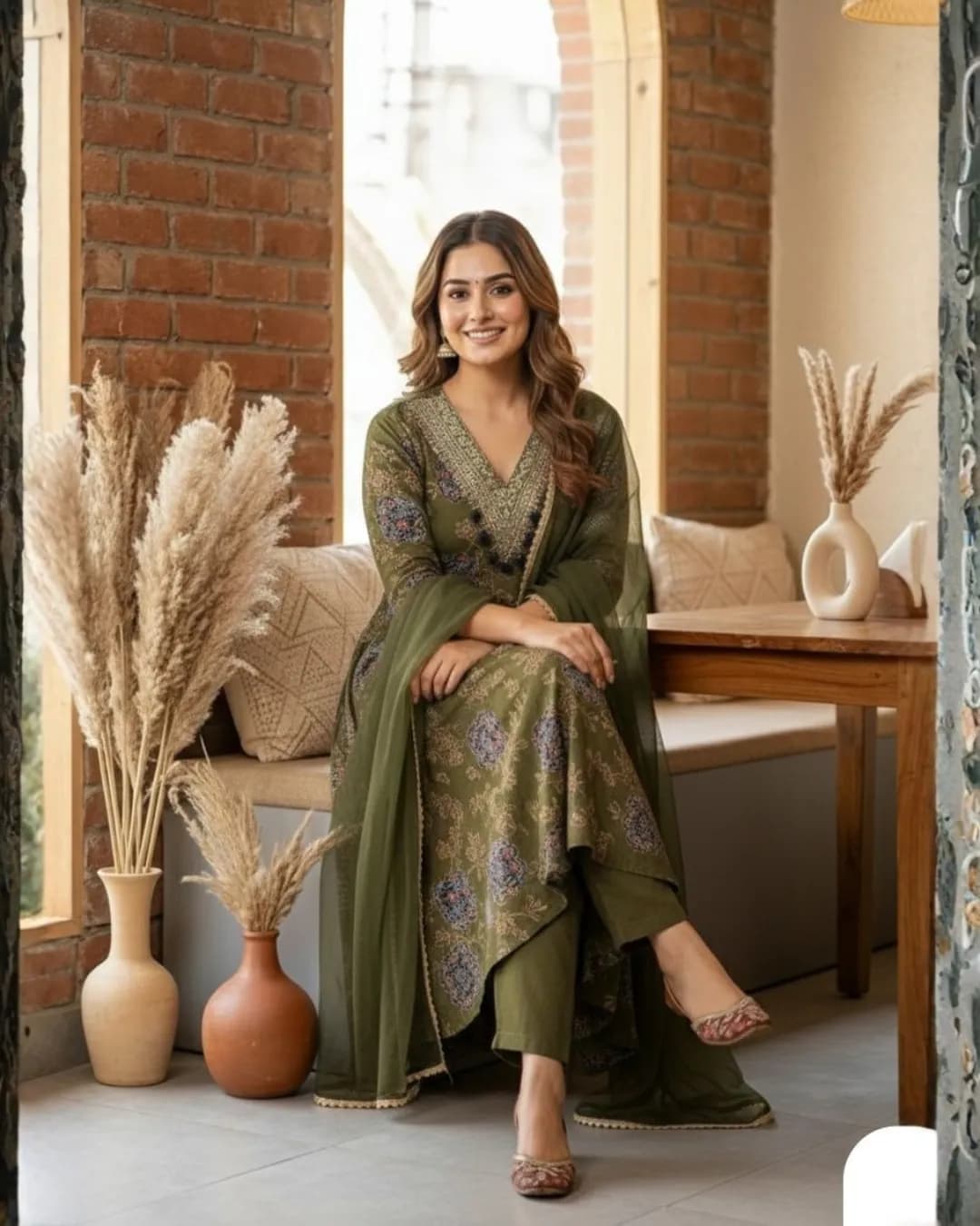 Premium Modal Satin Anarkali Salwar Suit with Digital Print & Net Dupatta alternate view