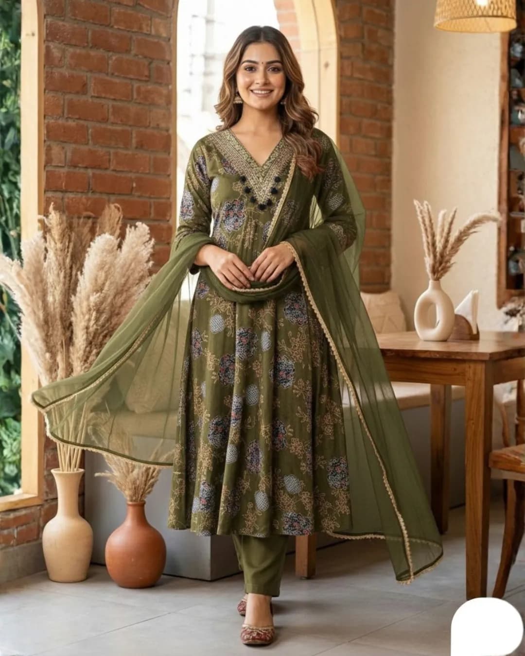 Premium Modal Satin Anarkali Salwar Suit with Digital Print & Net Dupatta